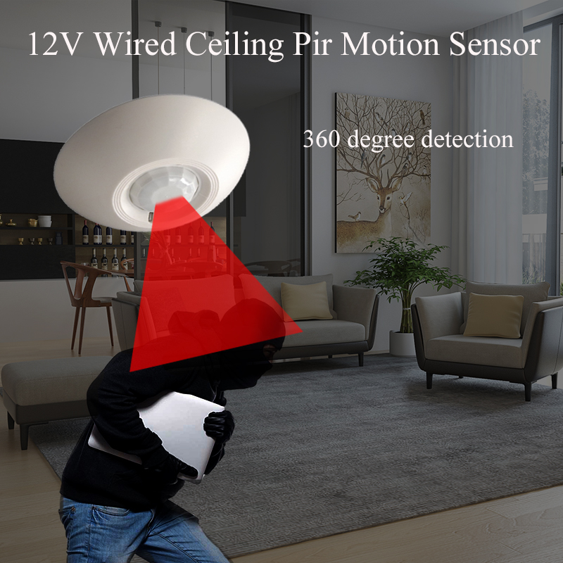 Motion Sensor Pir Wired - 12 V verkabelter PIR-Bewegungssensor, Deckenmelder, 360-Grad-Infrarot-Bewegungserkennung,