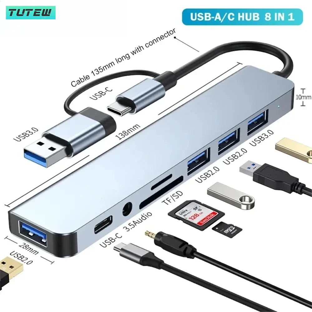 Home Assistant Sd - 8-in-1-USB-C-Hub, USB-Splitter, USB-Extender mit 4 USB-Anschlüssen,