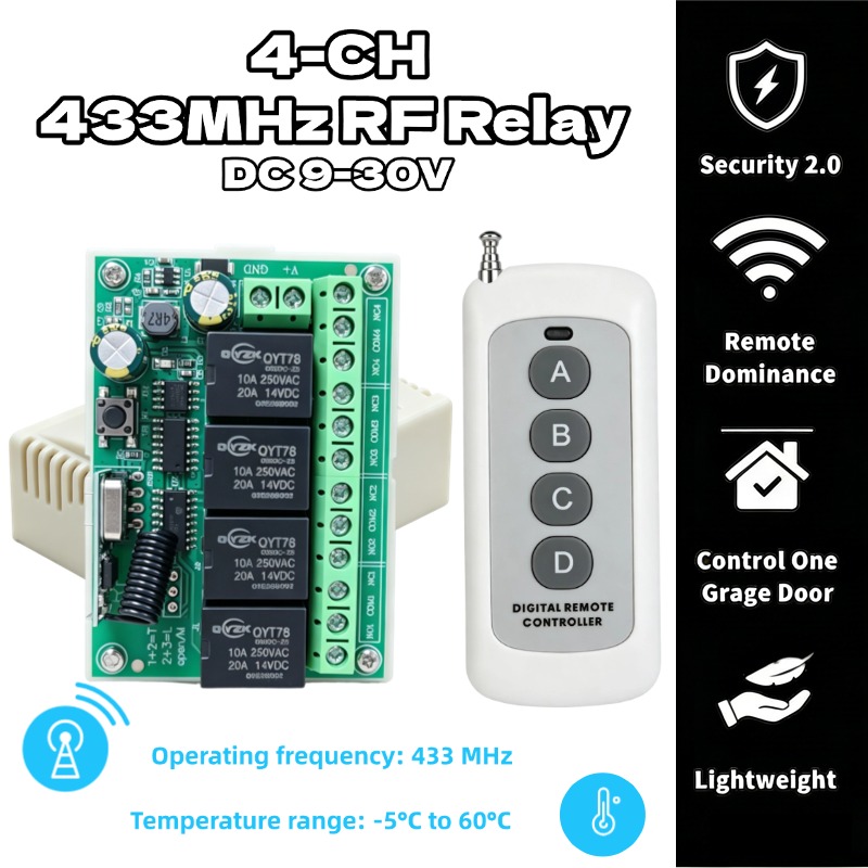 433Mhz Receiver Module - Universeller Drahtloser Fernbedienungsschalter DC 12V 4-Kanal